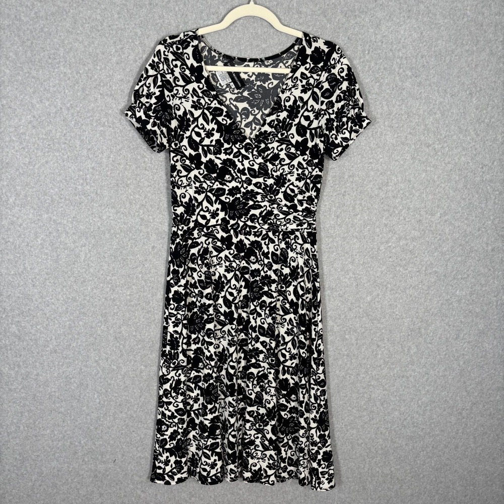Vintage 90s Donna Morgan Wrap Midi Dress 8 Lace Print Slinky Liquid Feminine